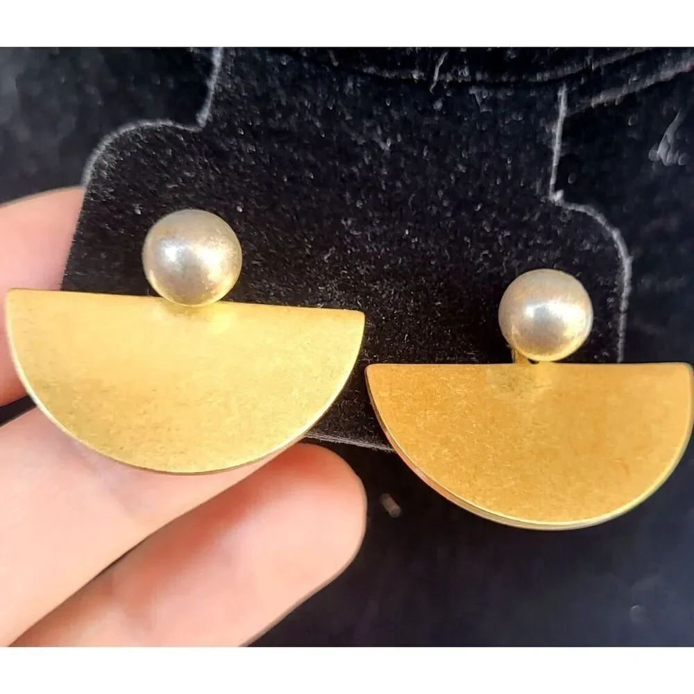 Artisan Brass & Silver Geometric Minimalist Bohemain Earrings - 1"